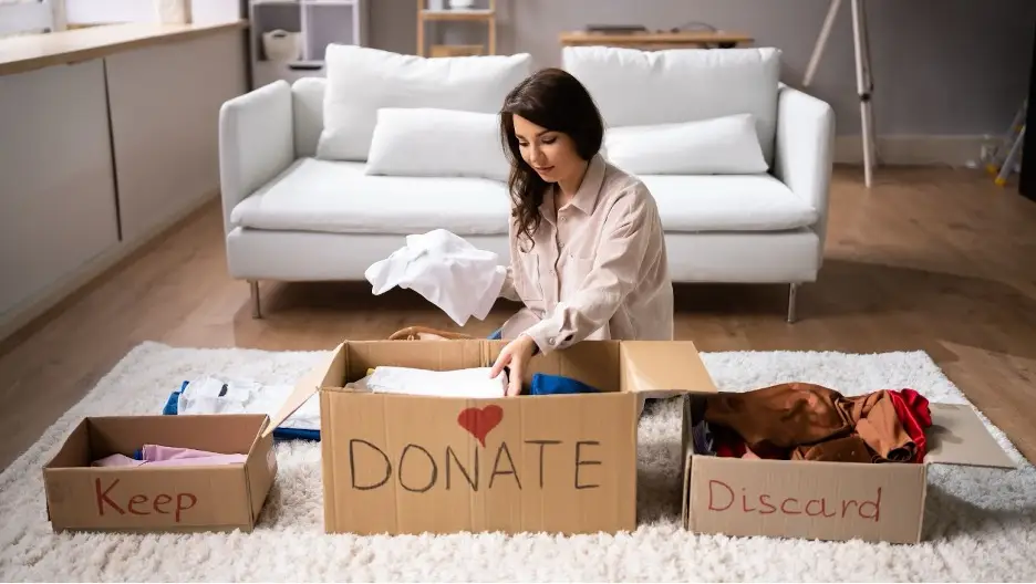 A person putting clothes in boxes