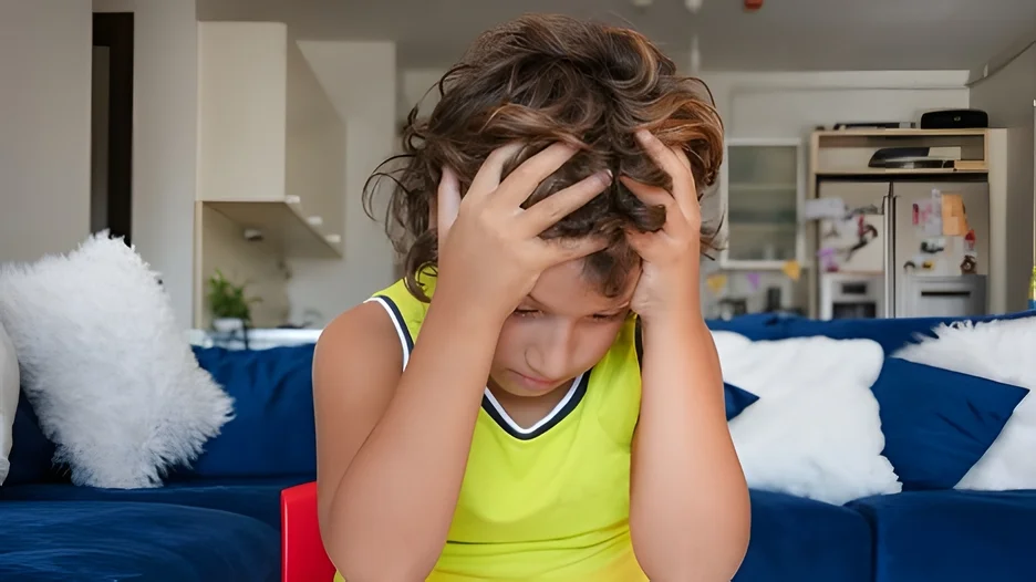 A child holding his head